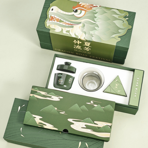【仲夏流芳B】2023創(chuàng)意中式端午禮盒 競(jìng)舟茶具+粽葉香插+艾草香+龍珠茶丸+粽子4 端午送客戶什么1