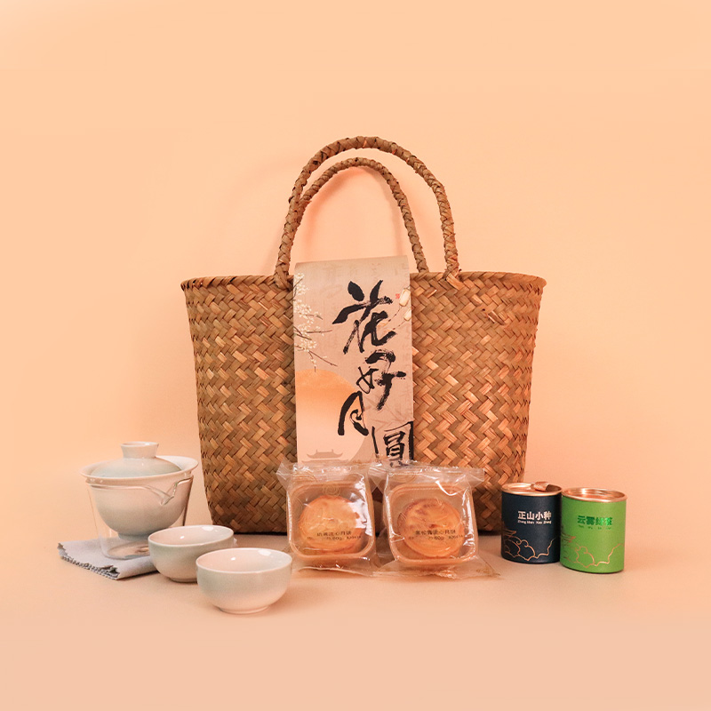 中秋復(fù)古文創(chuàng)禮品|竹籃+茶具+茶葉