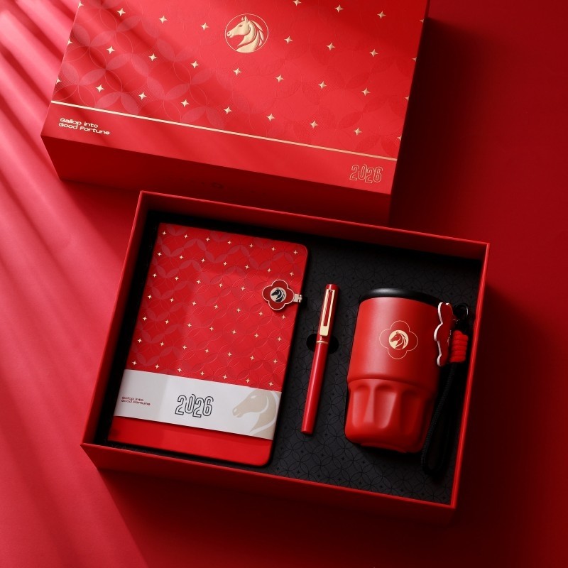 新年開(kāi)門紅系列筆記本三件套禮盒|辦公禮品
